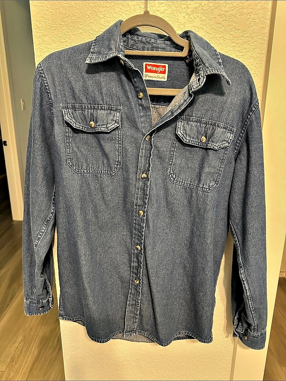 Wrangler Premium Quality Long Sleeve Denim Shirt Blue Small